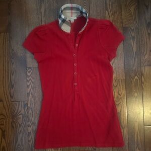 Burberry Red Short-Sleeve Polo with Iconic Check Collar